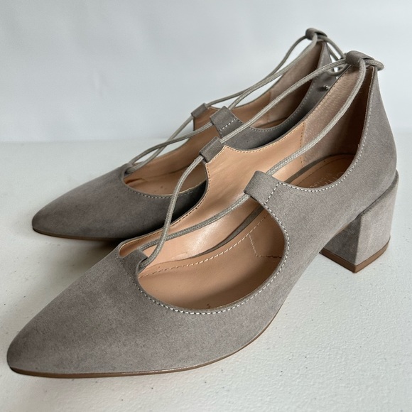 Charles By Charles David Shoes - Charles by Charles David grey-taupe with ankle tie suede shoes-chunky heel-sz 5M